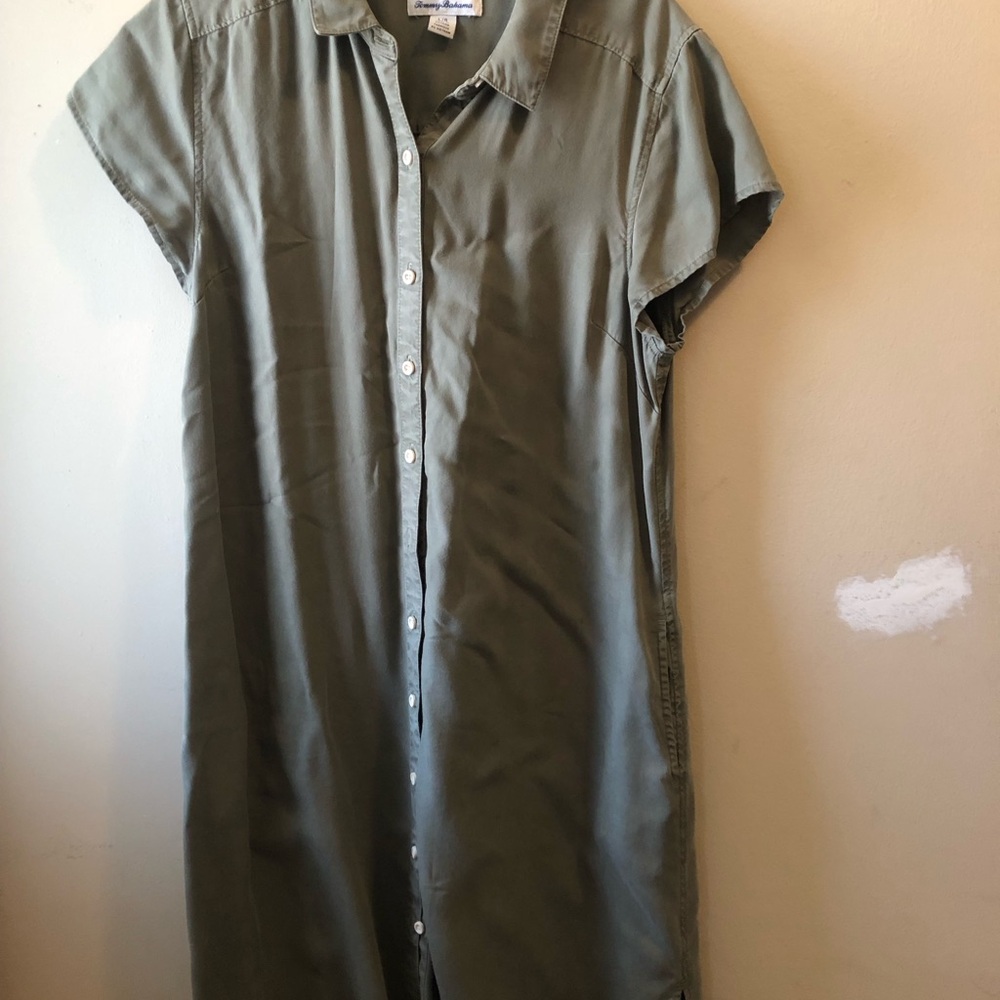 Olive Green Button-Up Shirt Dress